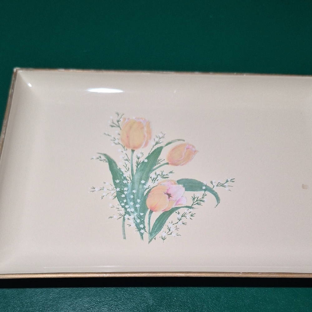 Otagiri Cream Vanity Tray with Floral Design, VINTAGE, Madebin JAPAN. BOUQUET